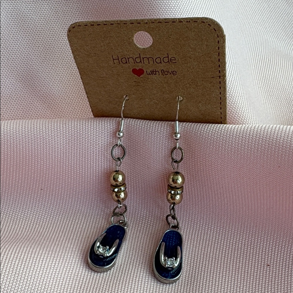 🟢 Summer Hawaiian Flip Flop Slipper Sandal Dangle Earrings (925 stamped)